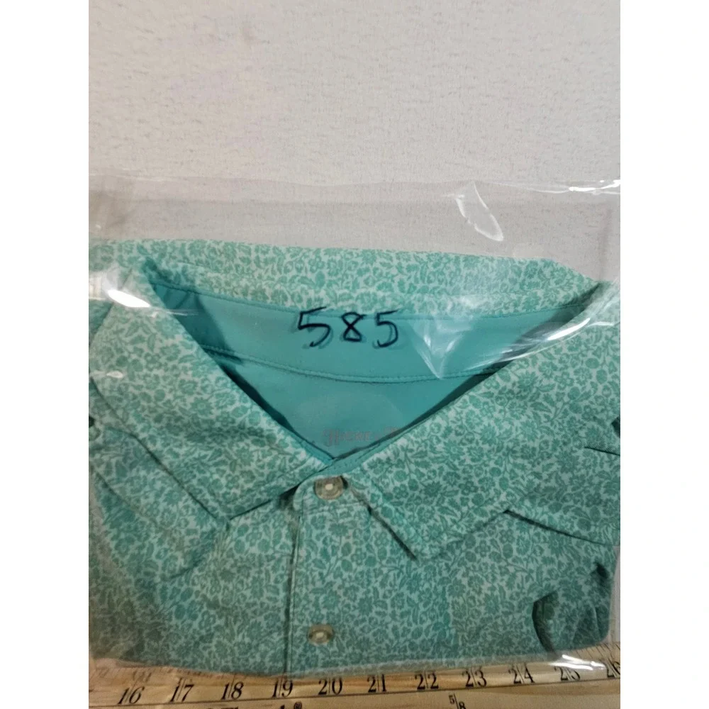 Hickey Freeman Golf Polo Shirt Mens XL Teal Floral Performance Stretch Short Slv
